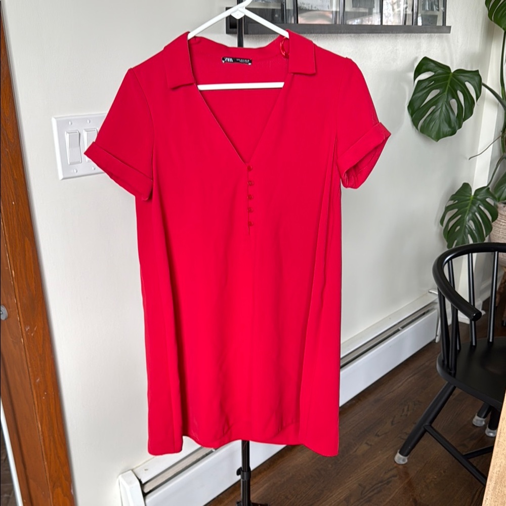 Red V-Neck Buttoned Women's Top
